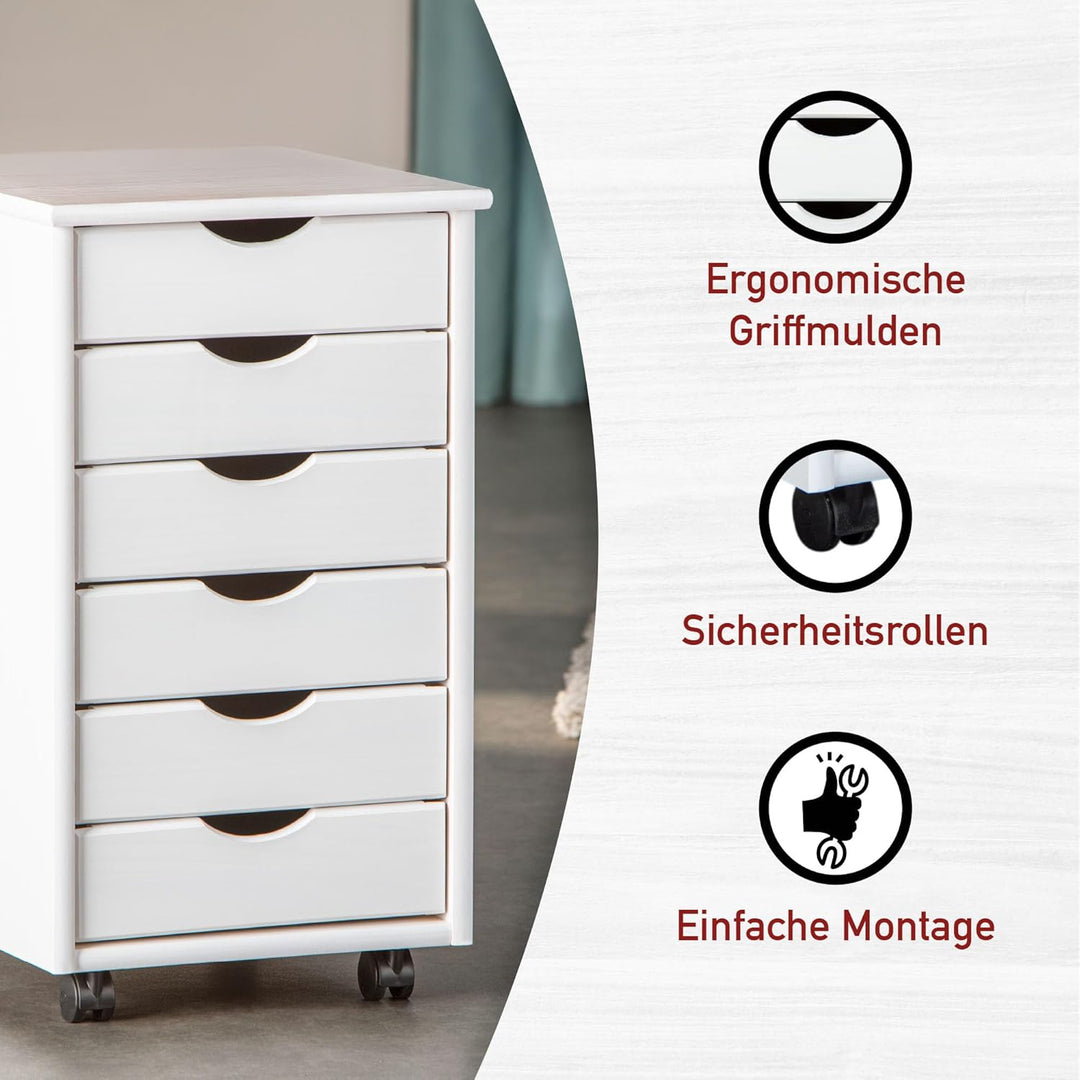 Inter Link – Rollcontainer – Rollcontainer mit 6 Schubladen – Bürocontainer - Rollschrank – Rollwage