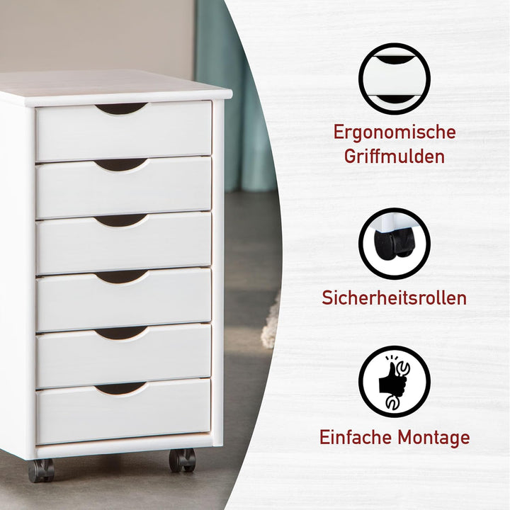 Inter Link – Rollcontainer – Rollcontainer mit 6 Schubladen – Bürocontainer - Rollschrank – Rollwage