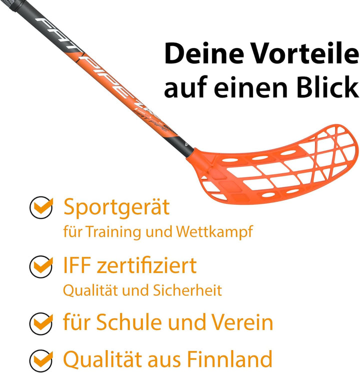 FAT PIPE Floorball Schläger Unihockey Stock 'Zack 33 Bone ORANGE' - IFF Zertifiziert Linke Hand oben