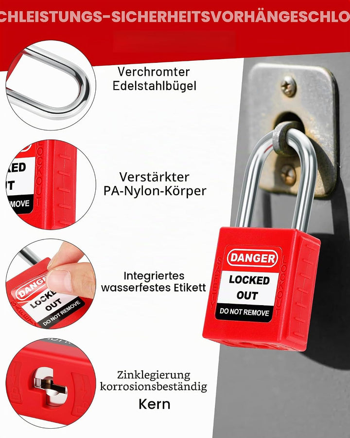 Lockout Vorhängeschloss Set, 10 Stück Watherproof Schloss mit Schlüsseln, 38mm Lockout Tagout Schlös