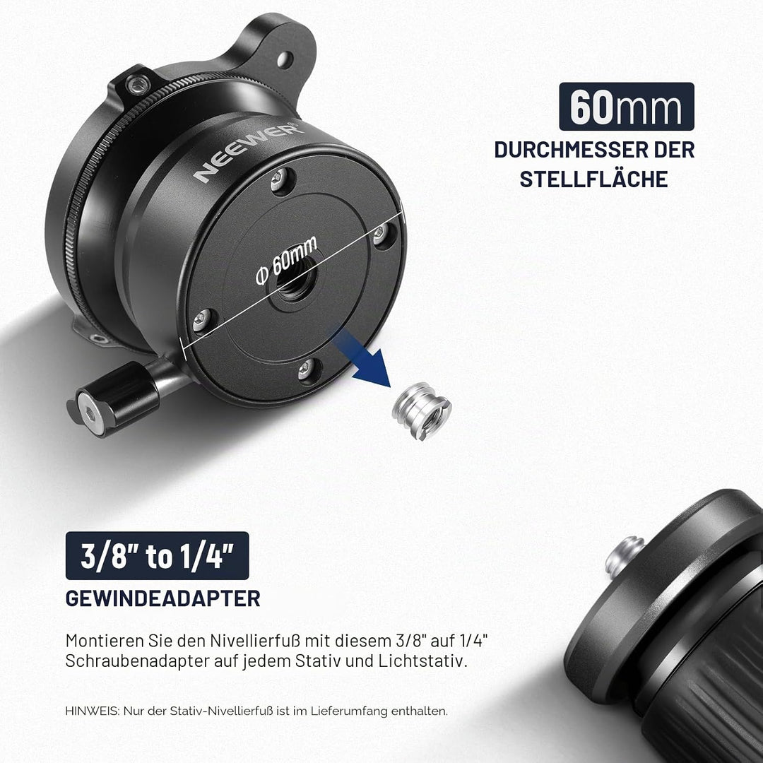 NEEWER Stativ Nivelliersockel (⌀60mm) Kamera Nivelliergerät, verstellbare Aluminium Stativkopfplatte