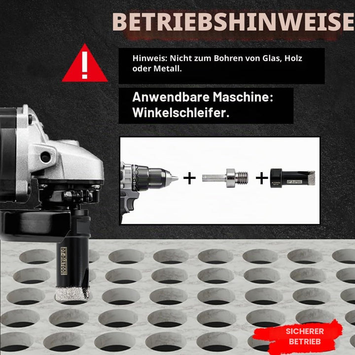 DT-DIATOOL Diamant-Fliesenbohrer 12-teilig M14 6/6/8/20/25/35/50/68/110mm+20mm Finger-Fräser+50mm Fa