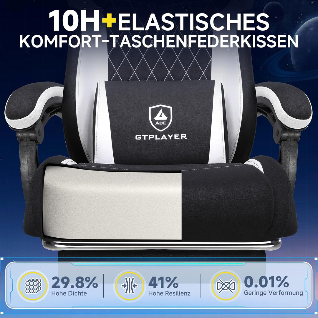 GTPLAYER Gaming Stuhl, Ergonomischer Gamer Stuhl aus Stoff mit Lendenwirbelstütze, PC-Stuhl mit verb