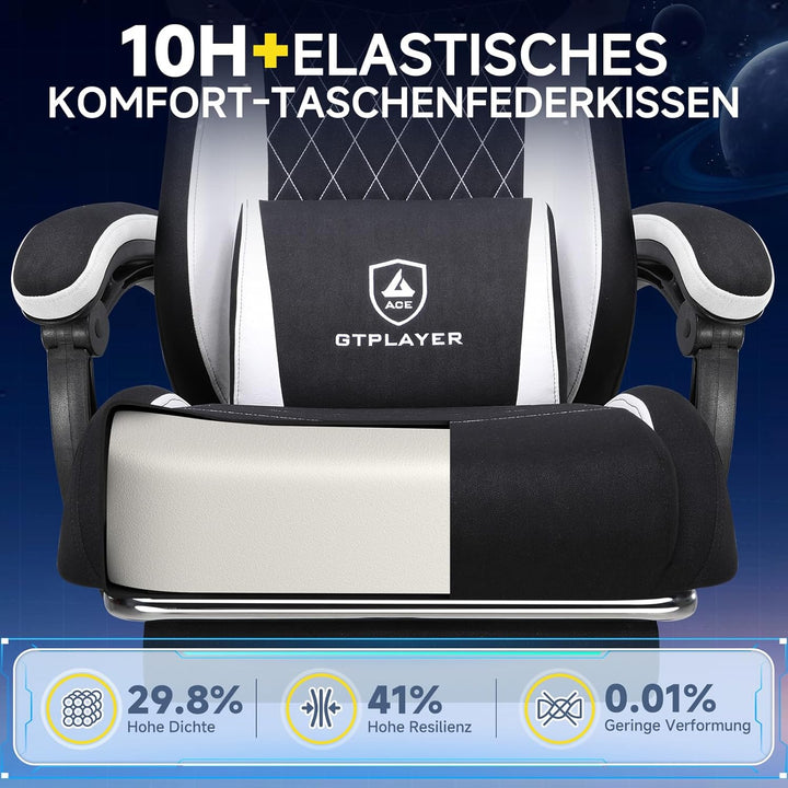 GTPLAYER Gaming Stuhl, Ergonomischer Gamer Stuhl aus Stoff mit Lendenwirbelstütze, PC-Stuhl mit verb