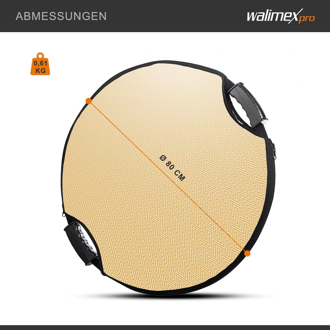 Walimex pro 5in1 Faltreflektor Wavy Comfort Ø 80cm in 4 Farben & Diffusor I mit Handgriffen, Tasche