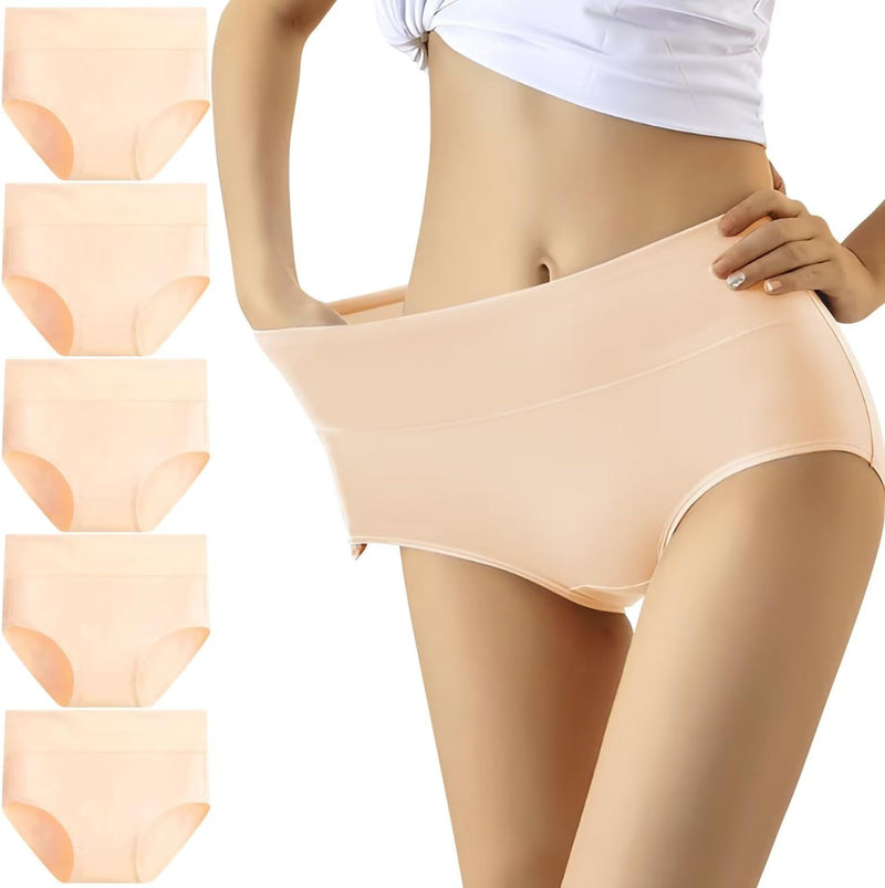 YouShow Unterhosen Damen 5er Pack Baumwolle Hohe Taille Unterwäsche Slip Stretchanteil XS Beige, XS