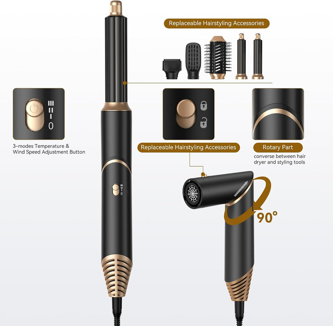 Hairstyler 5 in 1, Hair Styler Set, Airstyler 5 in 1, Haar Styler mit Automatischer Luft Lockenstab,