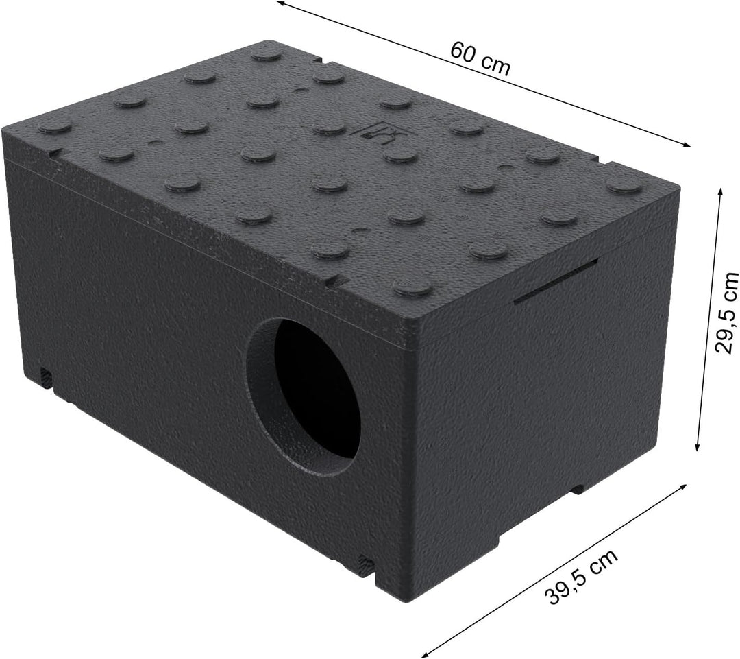 QLS Wetterfestes Katzenhaus aus Styropor – 60x40 cm isoliertes Schutzhäuschen Schwarz