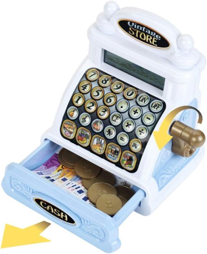 Klein Theo 9309 Vintage Kasse | Nostalgische Registrierkasse mit charmanten Soundmodulen | Taschenre