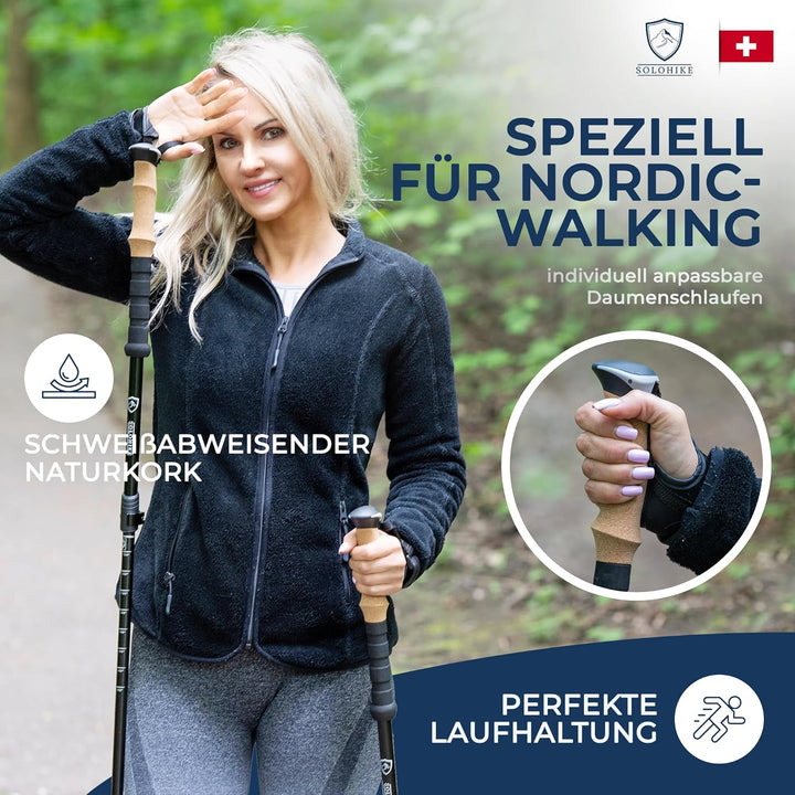 Nordic Walking Stöcke für Damen und Herren | rutschfeste Korkgriffe | Mit Tragetasche und Aufsätzen
