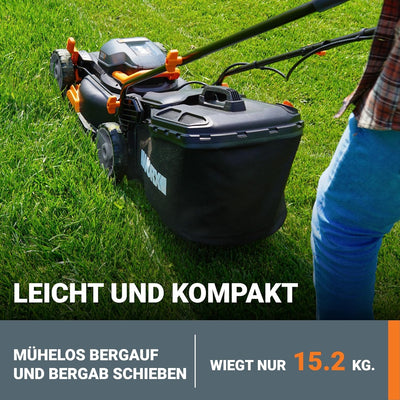 WORX WG743E Akku-Rasenmäher 40V – Profi Rasenmäher mit Mulchfunktion & PowerShare Akku – Rasenmähen