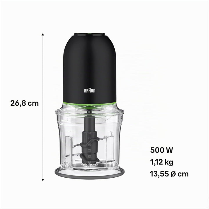 Braun MultiPractic 3 CH3011BK Zerkleinerer mit 4 Edelstahlklingen, One-Push-Funktion, Eiszerkleinere