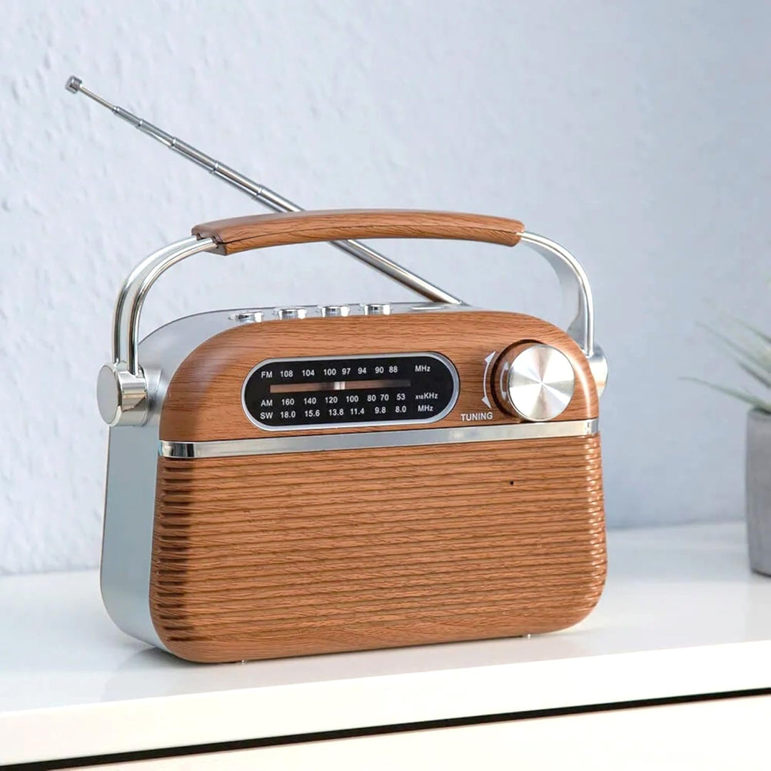 FISHTEC - Radio Vintage Retro Design USB / MP3 / Micro SD Player – tragbar – einziehbare Antenne – B