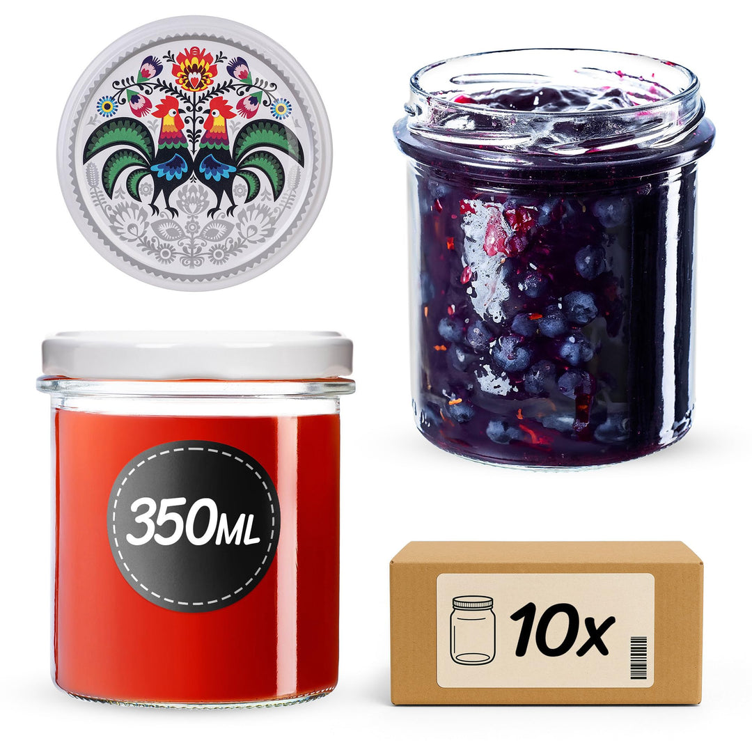 KADAX 10er Set Marmeladengläser 350ml TO82 Hähne, Einmachgläser Vorratsgläser Mason Jar mit Schraubd