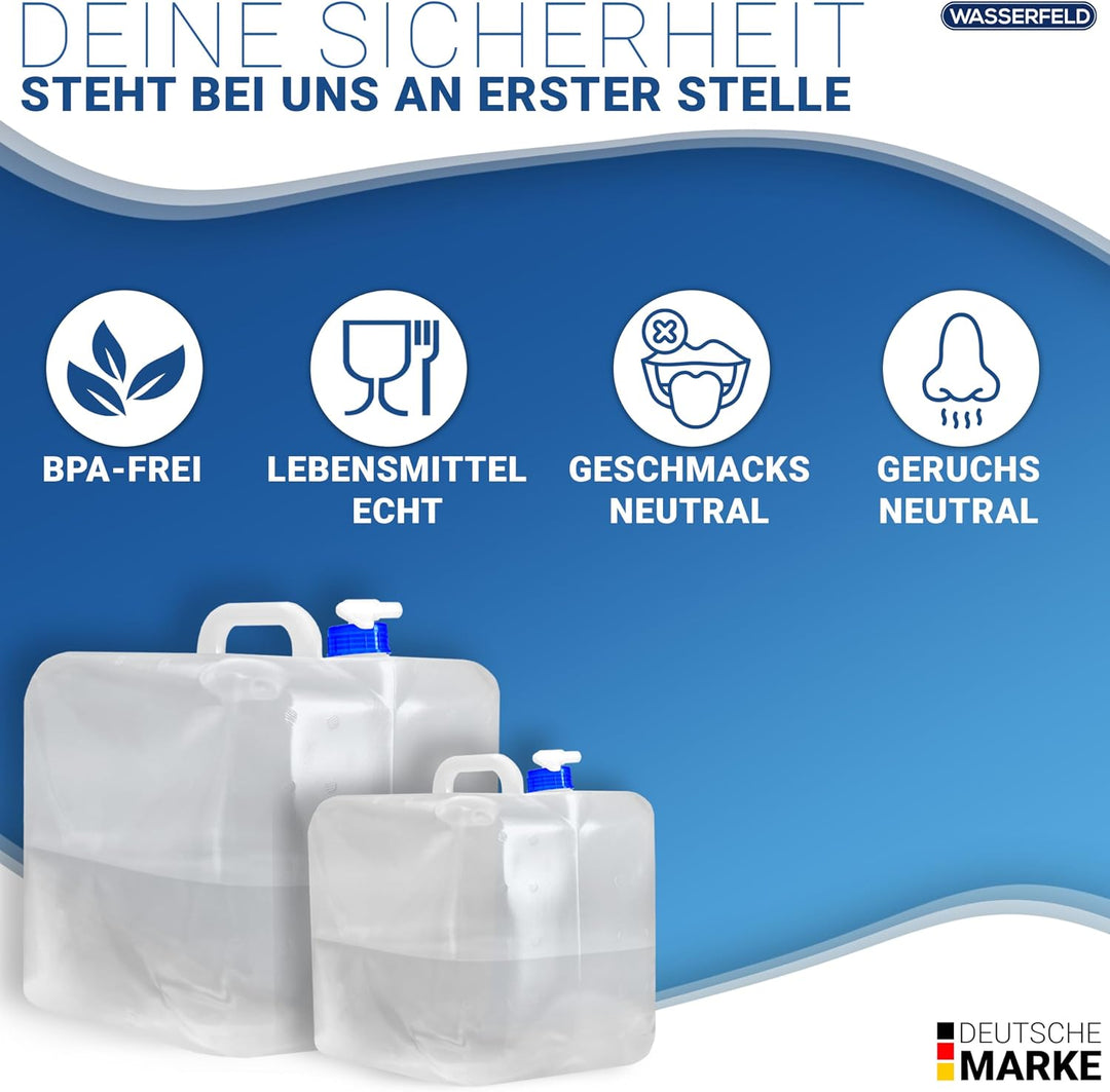 [10L - 20L Wasserkanister Faltbar inkl. auslaufsicherem Dosierhahn &amp; Tragehenkel - Robuster Trinkwas