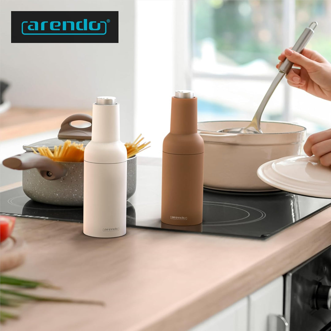 Arendo - Salz und Pfeffermühle elektrisch - 2er Set - einhändiger Betrieb - mahlt automatisch beim K