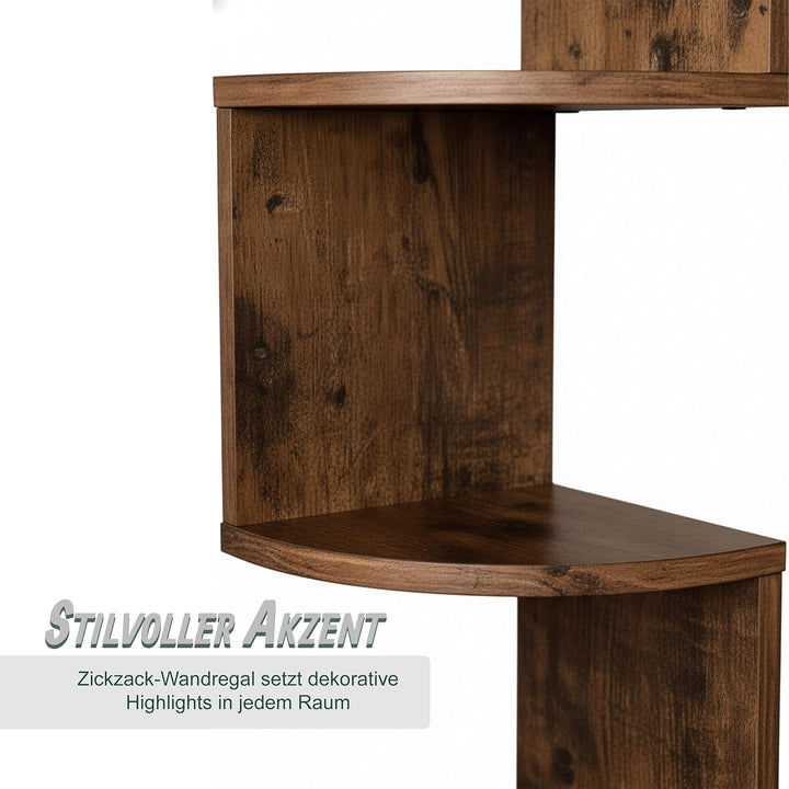 Relaxdays Eckregal, HxBxT: 125 x 20 x 20 cm, 5 Etagen, MDF, Zickzack-Design, Wandregal Ecke, Bücherr
