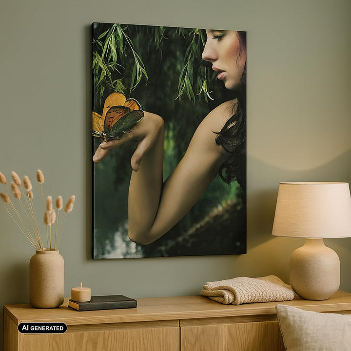 Bilder auf Leinwand 55x100cm Leinwandbild mit Rahmen Körper Kosmetik Mode Schmetterling Gross Wandde