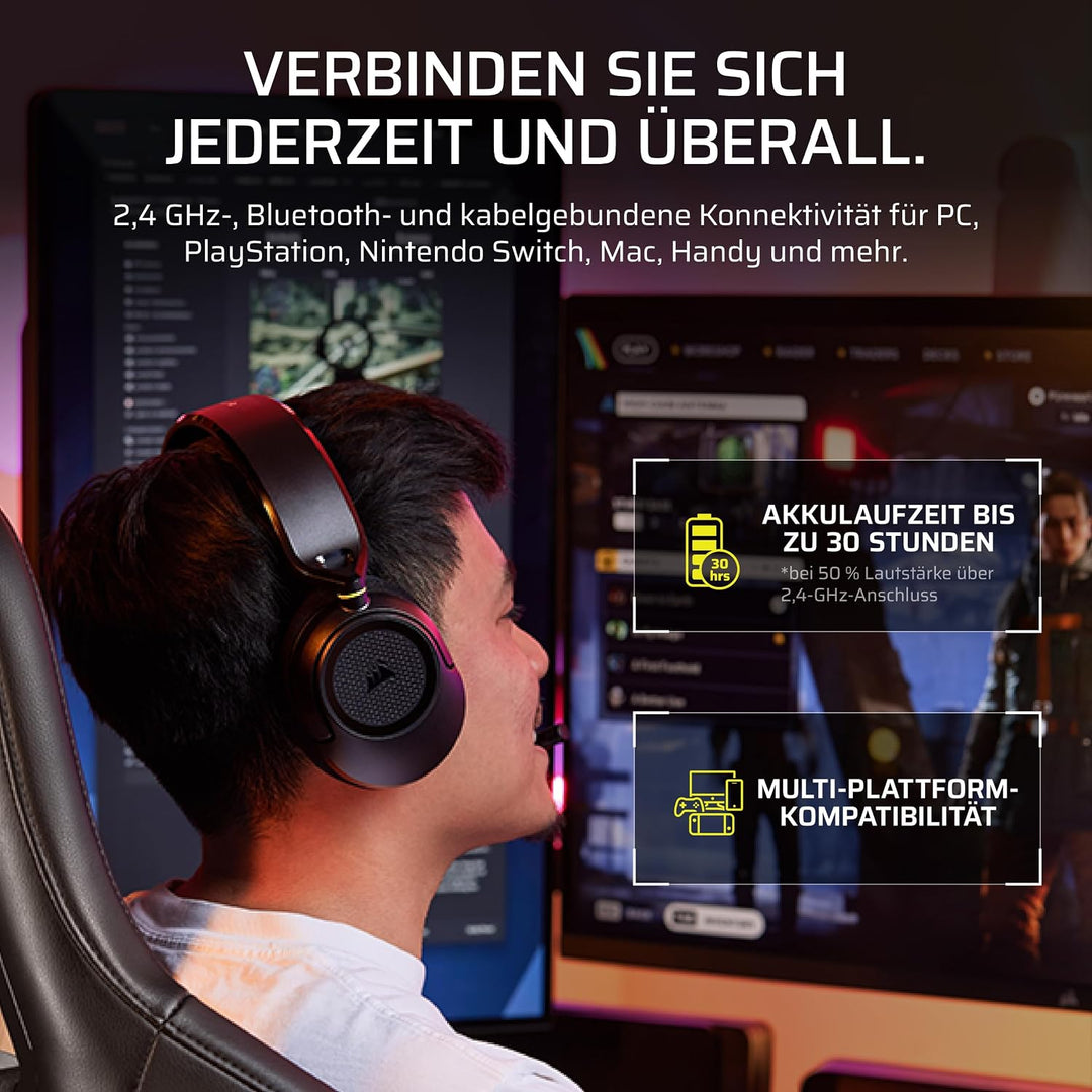 Corsair HS35 v3 Kabelloses Gaming-Headset mit Mikrofon – Schwarz | 2,4 GHz &amp; Bluetooth (PC, PS5, PS4