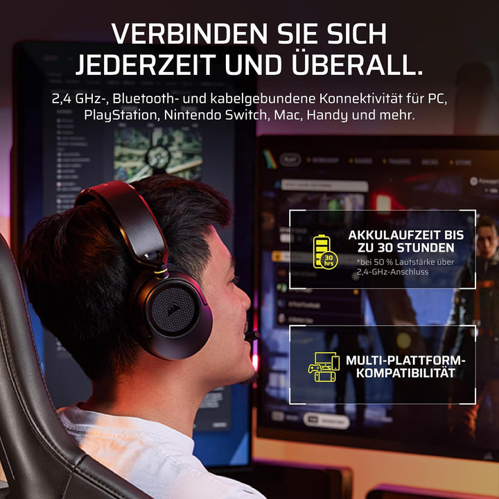 Corsair HS35 v3 Kabelloses Gaming-Headset mit Mikrofon – Schwarz | 2,4 GHz &amp; Bluetooth (PC, PS5, PS4