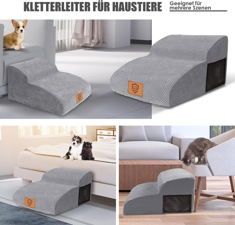 Myiosus Hundetreppe für Kleine Hunde, 2 Stufen Haustiertreppe, Hunde Treppen aus Schwamm für Sofa Be