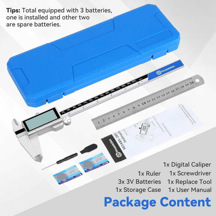 Housolution Digitaler Messschieber, 8Zoll Messschieber mit grossem LCD-Bildschirm, Zoll/MM-Schalter,