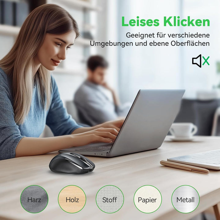 TechRise Bluetooth Maus, 2.4G Kabellose Maus (BT 5.0/3.0 + 2.4G), 4800 DPI Wiederaufladbare Ergonomi