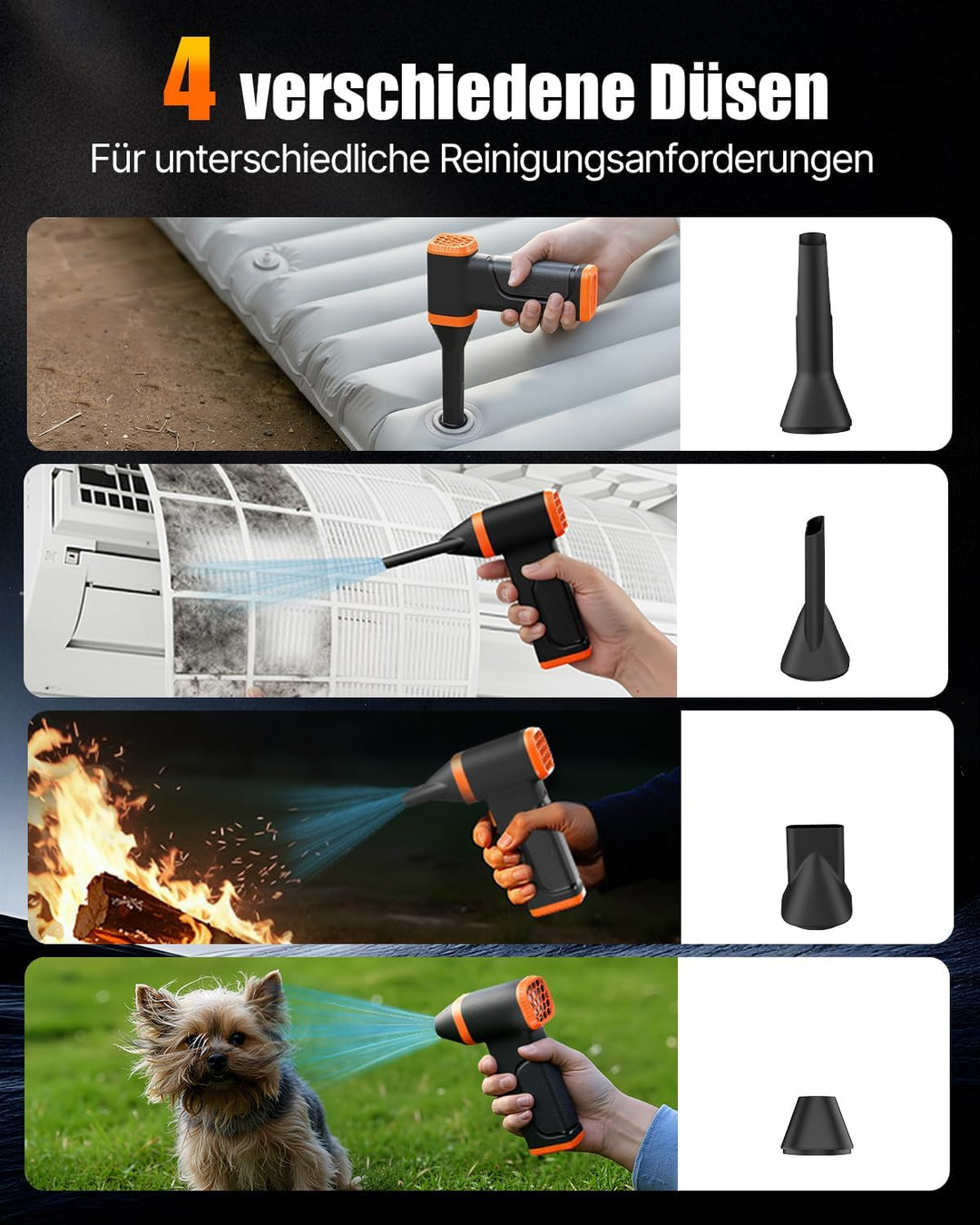 WOWDSGN Elektrischer Staubgebläse Kabellos - Gebläse Akku -130.000 U/min, 4 Geschwindigkeiten, Wiede