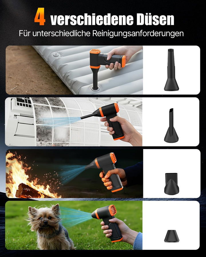 WOWDSGN Elektrischer Staubgebläse Kabellos - Gebläse Akku -130.000 U/min, 4 Geschwindigkeiten, Wiede