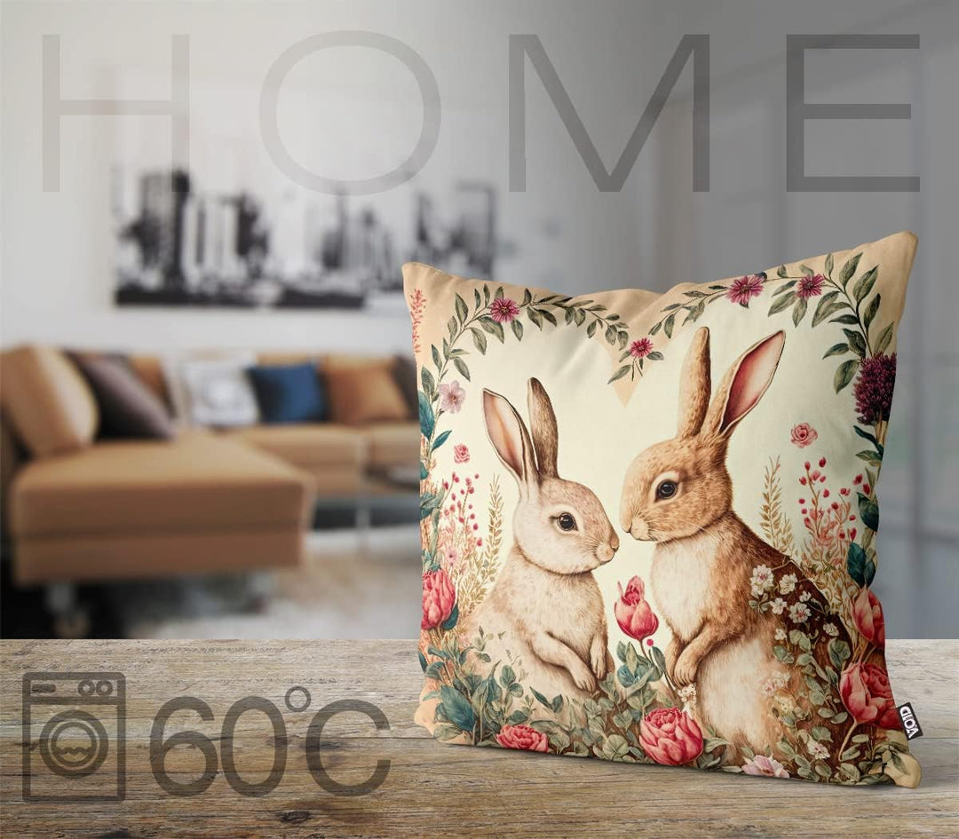 VOID Hasen Pärchen Herz 50x50 Kissenhülle Polyester Zierkissen Couchkissen Ostern Osterdeko Deko 60