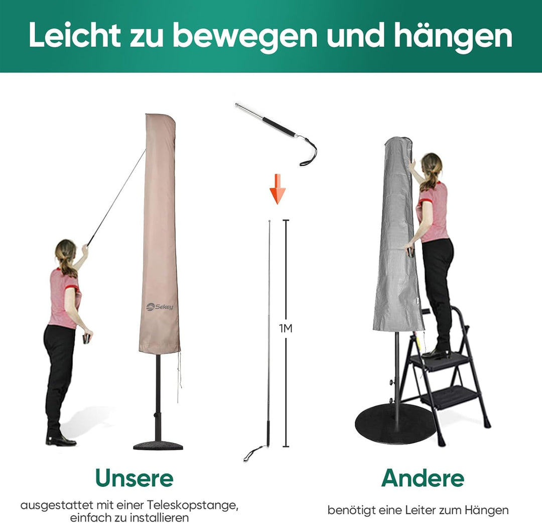 Sekey Sonnenschirm Schutzhülle mit Stab, Abdeckhauben für Ø 350cm / 200x300cm Gartenschirm , Abdecku