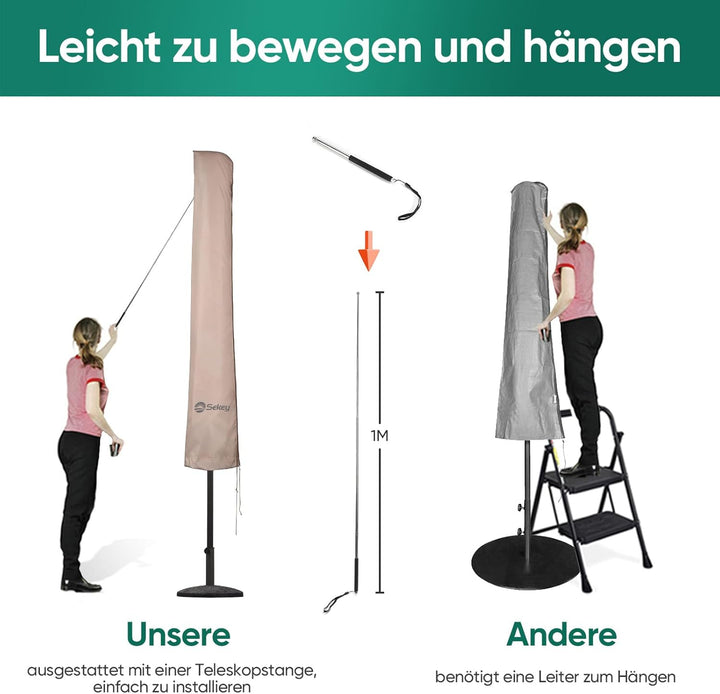 Sekey Sonnenschirm Schutzhülle mit Stab, Abdeckhauben für Ø 350cm / 200x300cm Gartenschirm , Abdecku