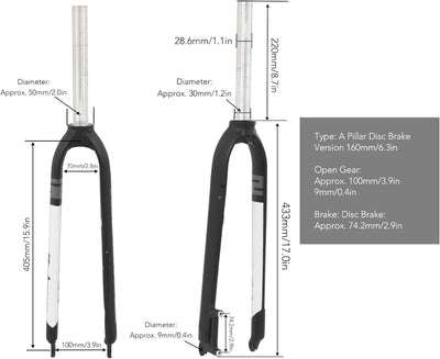 VGEBY MTB-Fahrrad-Federgabel, Fahrrad-Vorderradgabel aus Aluminiumlegierung, Gerades Rohr, Starre Fa