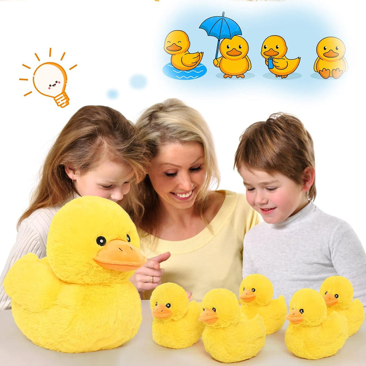 MorisMos Gelb Enten Kuscheltier XXL mit 5 Babys im Bauch, 40cm Cute Plüschtier Enten Duck, Weich Plü