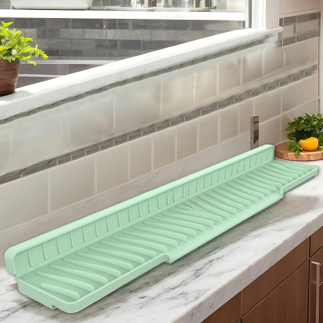 Sink Water Splash Guard, Foldable Silicone Drying Mat, 58x12.5cm, Versatile Drainage Pad for Kitchen