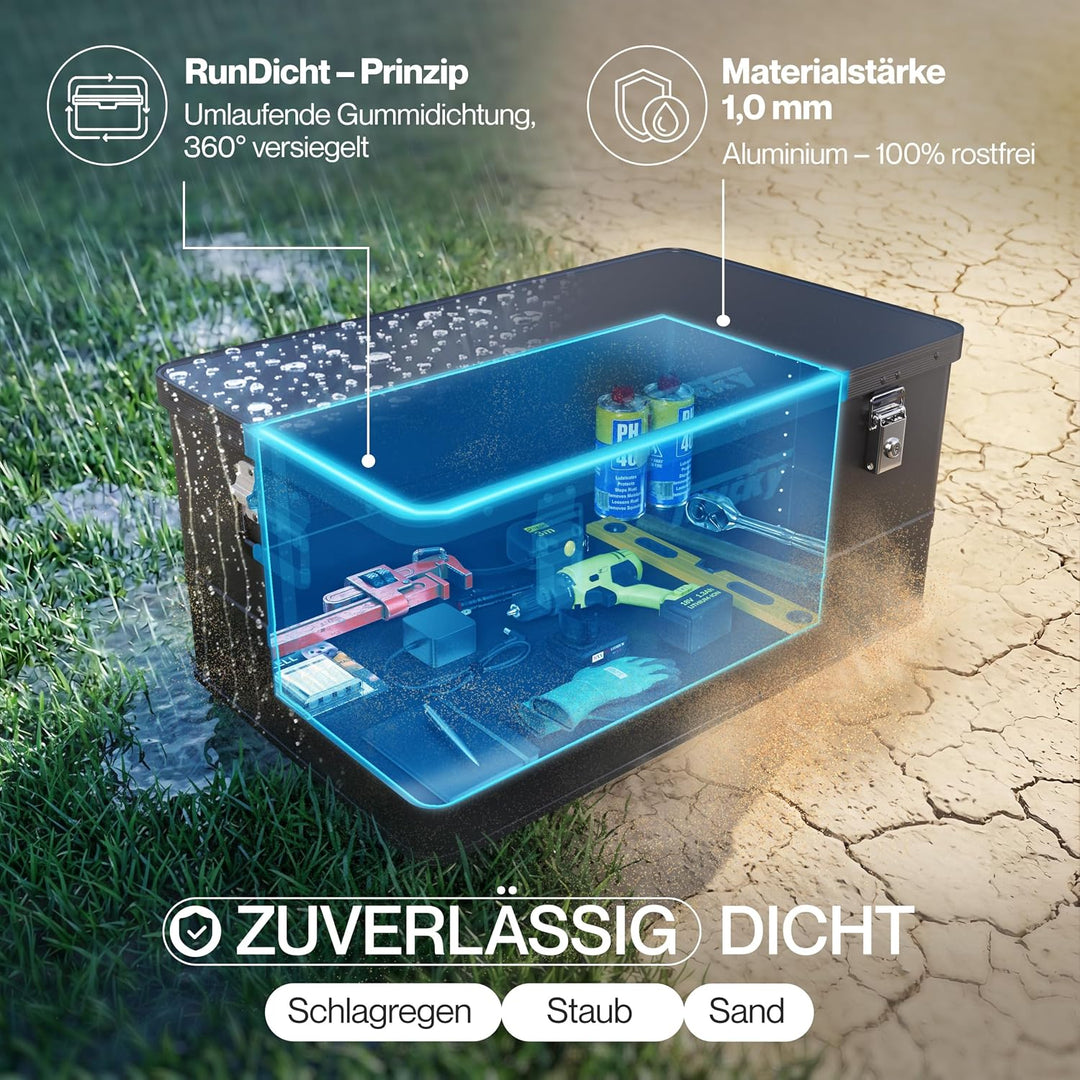 Trucky Aluminium Box mit Deckel Schwarz Alu Kiste Box Alukiste 85 Liter Transportbox Metallbox Alu A