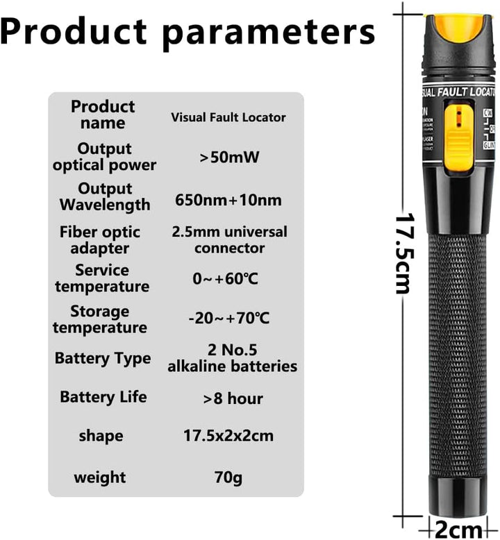 Guakiili 50MW FTTH Glasfasertester, visueller Fehlerorter in Stiftform mit FC-LC-Adapter, Rotlichtst