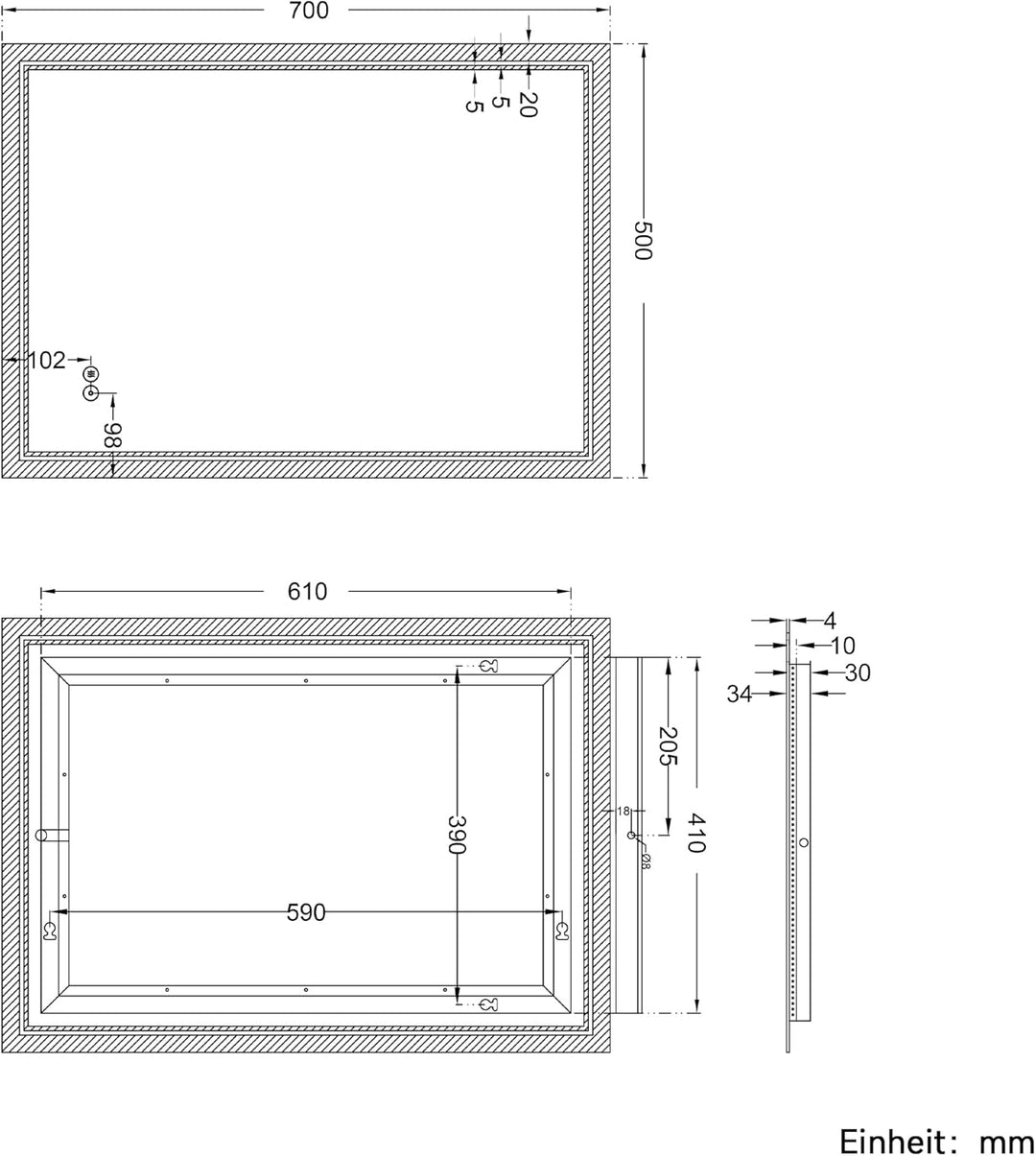 SONNI LED Badspiegel 70x50cm – Wandspiegel mit Beleuchtung, 3 Farbtemperaturen, Dimmbar, Anti-Beschl