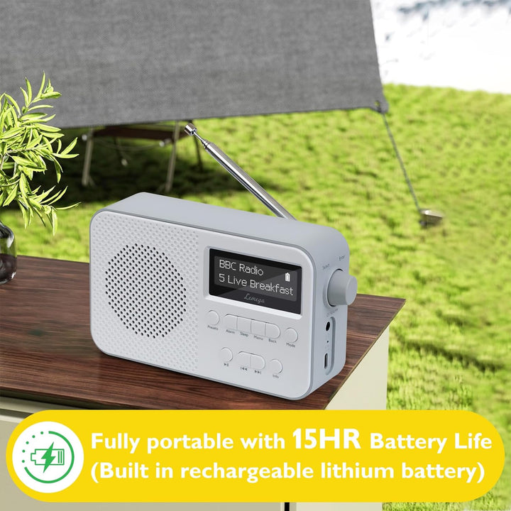DAB-Radio mit Bluetooth I Kleines wiederaufladbares Digitalradio I 15 Stunden Wiedergabe I Radioweck