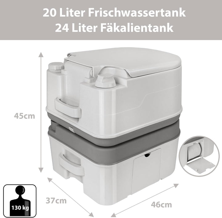 Montafox Mobile Campingtoilette 24l mit Kolbenpumpe und Toilettenpapierfach tragbares Reise WC