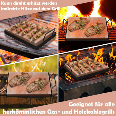 Jopassy 2er Pack XXL Salzstein zum Grillen, 20x30x3cm Salz Grillsteine Mit Eisenplatte, Wiederverwen