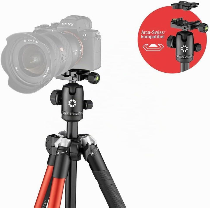 JOBY RangePod, rotes Alu-Reisestativ für Kamera/Smartphone mit Kugelkopf, Smartphone-Klemme und Tasc