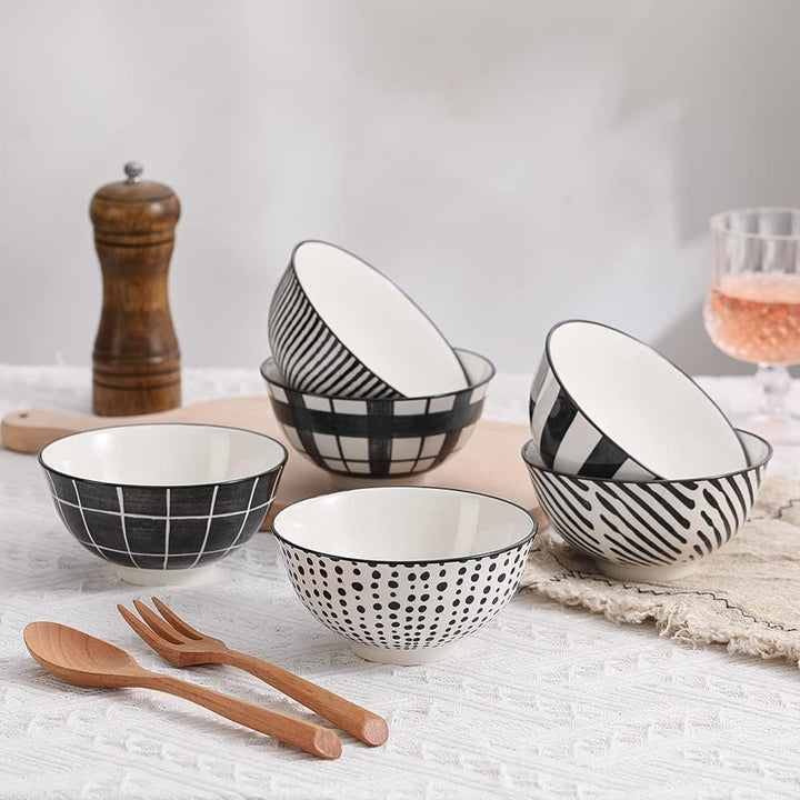 Schalen Set Kleine Dessertschalen Porzellan - Keramik Schale Schwarz und Weiss 300 ml - 6er Schälche