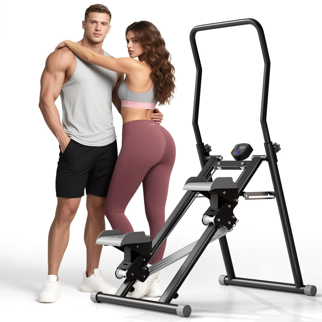 MOMODA Treppenstepper Klettertrainer mit Reistance für Zuhause Cardi Übung faltbar grau Weiss/opulen