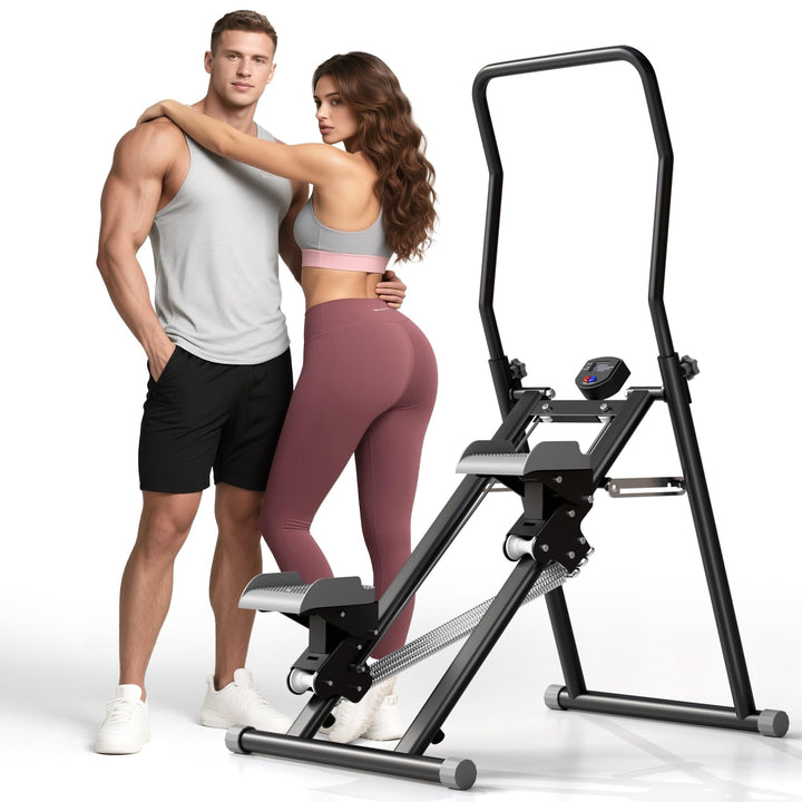 MOMODA Treppenstepper Klettertrainer mit Reistance für Zuhause Cardi Übung faltbar grau Weiss/opulen