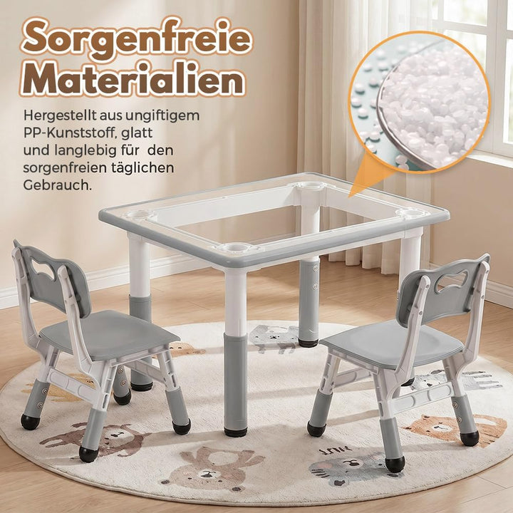 Playpals Kindertisch mit 2 Stühlen Set für Kinder von 2 bis 10 Jahren | Tisch Stuhl höhenverstellbar
