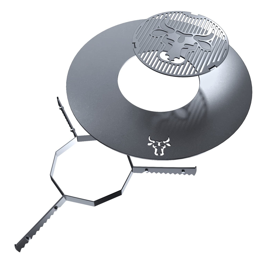 tuning-art GR07 Grillring + Grilleinsatz + Auflageleiste | Rund | Bullenmotiv | Stahl | Plancha, Grö
