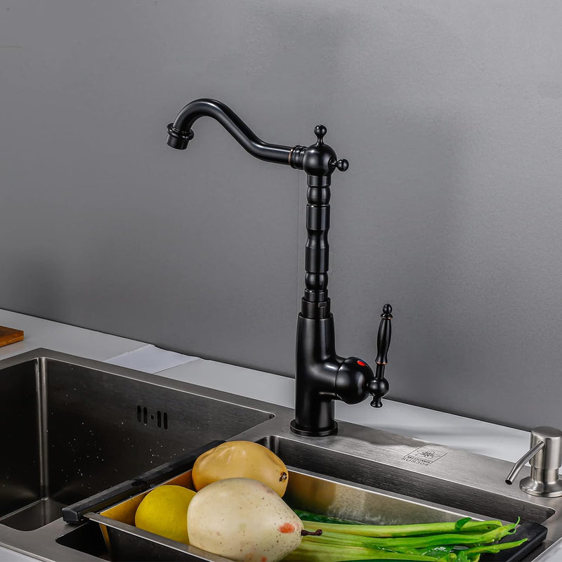 BOAOTX Wasserhahn Küche Schwarz Retro, Küchenarmatur Antik, Spültischarmatur 360°Drehbar, Amatur Küc