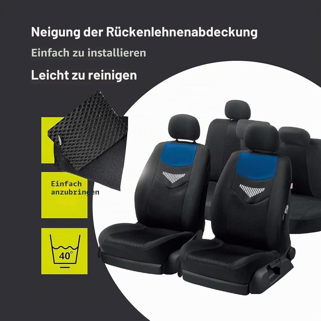 Autositzbezüge Universal Fit Komplettset, Schonbezüge-Auto, Komplettset, 2 Vordersitzbezüge, 1 Rücks