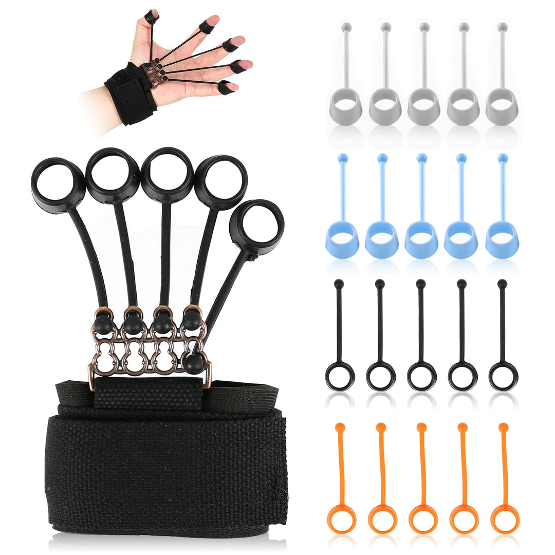 4 Pack Fingertrainer mit Armband，(20lb, 40lb, 60lb, 75lb) 4 in 1 Finger Extensor Exerciser Handgriff
